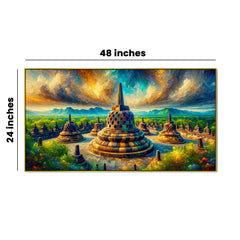 Beautiful Island Abbey with Colorful Clouds and Reflections Canvas Print Wall Art
