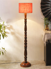 Pink Jute Wooden Floor Lamp
