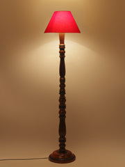 Red Cotton Conical Wooden Floor Lamp