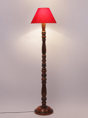 Red Cotton Conical Wooden Floor Lamp