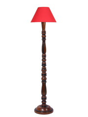 Red Cotton Conical Wooden Floor Lamp