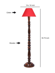 Red Cotton Conical Wooden Floor Lamp