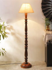 White Jute Conical Wooden Floor Lamp