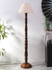 White Jute Conical Wooden Floor Lamp