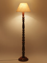 White Jute Conical Wooden Floor Lamp