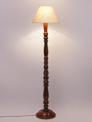 White Jute Conical Wooden Floor Lamp