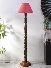 Pink Jute Conical Wooden Floor Lamp