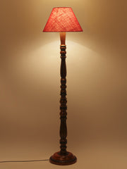 Pink Jute Conical Wooden Floor Lamp