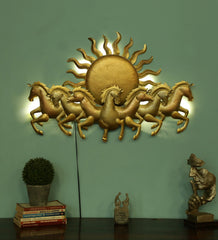 Running Horse and Sun Metal Wall Art with LED Light