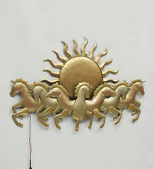 Running Horse and Sun Metal Wall Art with LED Light