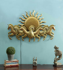 Running Horse and Sun Metal Wall Art with LED Light