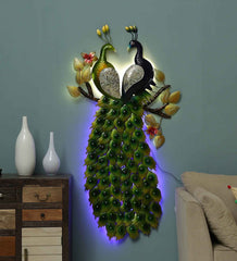 Metal Double Peacock Decorative Wall Art with LED Light