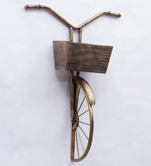 Metal Contemporary Modern Design Vintage Cycle with Basket Wall Mounted Hanging Showpiece