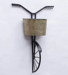 Metal Contemporary Modern Design Vintage Cycle with Basket Wall Mounted Hanging Showpiece