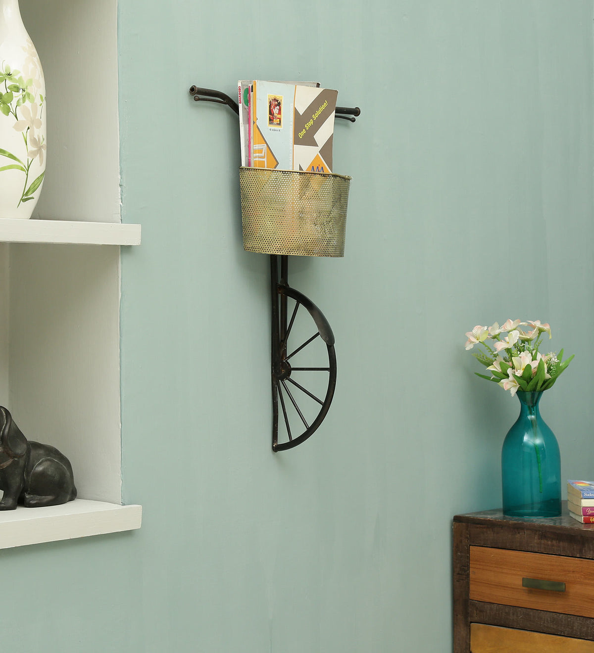 Metal Cycle Decor With Basket Wall Art