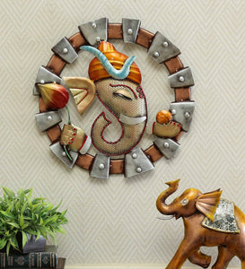 Elegant and Classic Lord Ganesha Round Metal Wall Art