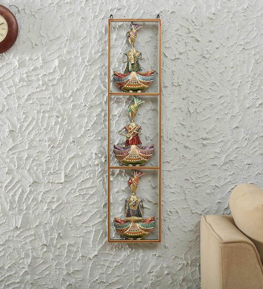 Ethnic Hand Crafted Multicolor Musicians Frame Metal Wall Decor