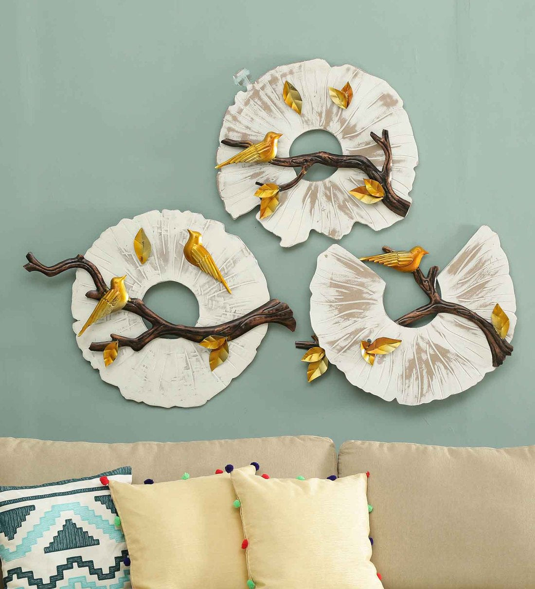 Golden Bird Branch Metal Wall Art for Home and Office Décor