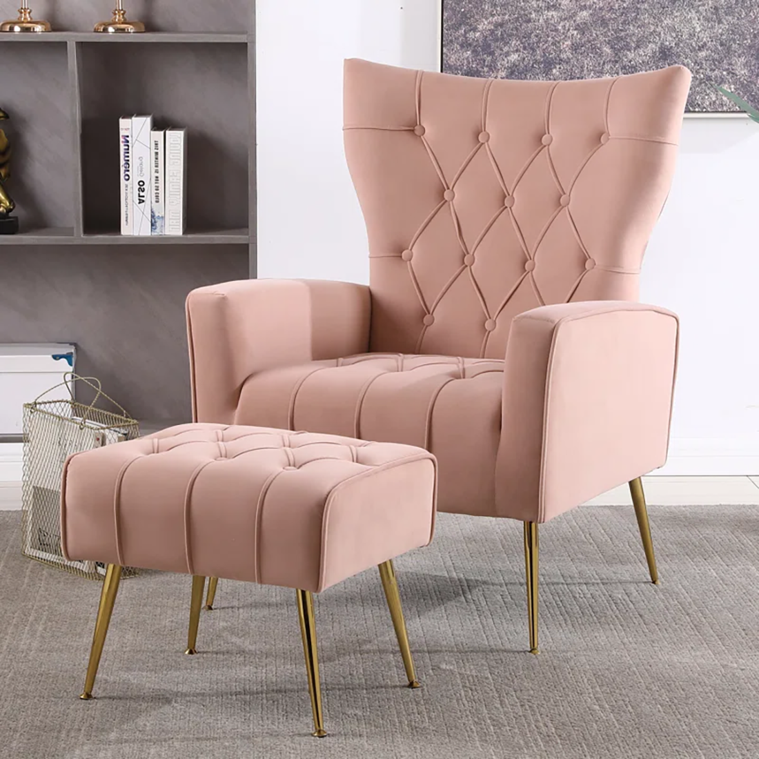 Pinkk Danney Accent Chair With Ottoman