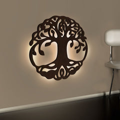 Beautiful Life of Tree Backlit Wooden Wall Decor with LED Night Light Walnut Finish