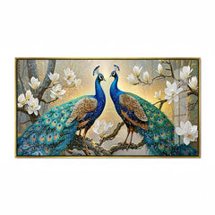 Luxury 3D Peacock Couple Wall Art - Premium Acrylic Glass Canvas painting