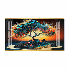 Abstract Colorful Tree of Life Acrylic Wall Art | Vibrant Sunset Landscape Painting