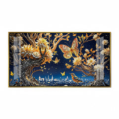 Butterfly and Tree Wall Decoration | Luxury 3D Floral Night Fantasy Acrylic Painting