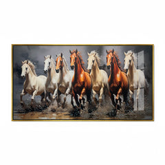Premium 7 Running Horses Acrylic Canvas Painting - Vastu Shastra Wall Art