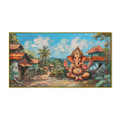 Timeless Ganesha Wall Frame – Vintage Canvas for Pooja Room