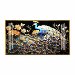 Luxury 3D Textured Peacock Wall Art | Blue and Gold Bird Canvas Painting