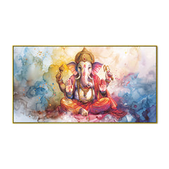Vintage Hindu Deity Art – Ganesha Canvas Wall Frame