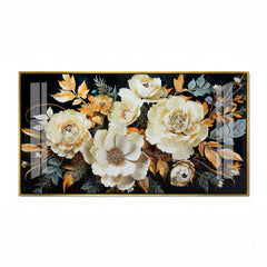 Luxury White and Gold Textured Floral Acrylic Wall Art on Black Background