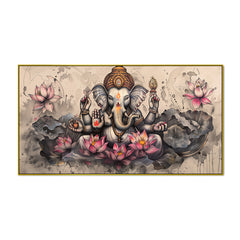 Sacred Ganesha Art in Vintage Texture – Canvas Wall Piece