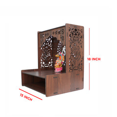 Luxurious Wooden Temple for Home, Office with Spacious Shelf & Inbuilt Focus Lights