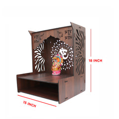 Premium Wooden Temple for Home with Spacious Shelf & Inbuilt Focus Lights