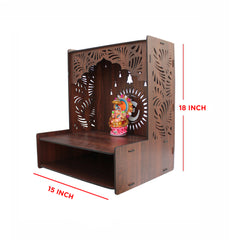 Essentials Wooden Temple for Home with Spacious Shelf & Inbuilt Focus Lights