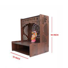 Luxurious Wood Temple for Home with Spacious Shelf & Inbuilt Focus Lights