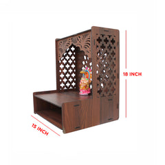 Designer Wooden Temple for Home with Spacious Shelf & Inbuilt Focus Lights