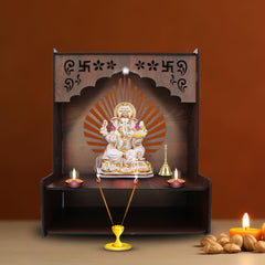 Luxurious Wooden Temple for Home with Spacious Shelf & Inbuilt Focus Lights