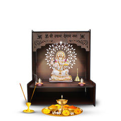 Luxurious Wood Temple for Home with Spacious Shelf & Inbuilt Focus Lights