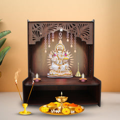 Essentials Wooden Temple for Home with Spacious Shelf & Inbuilt Focus Lights