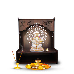 Premium Wooden Temple for Home with Spacious Shelf & Inbuilt Focus Lights