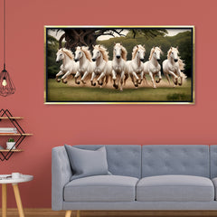 Premium 7 Running Horses Vastu Canvas Painting for Living Room
