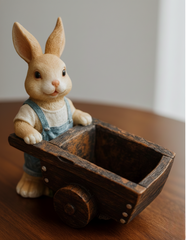 Premium Cute Bunny Figurine with Cart | Resin Rabbit Showpiece for Home Decor