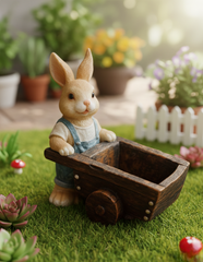 Premium Cute Bunny Figurine with Cart | Resin Rabbit Showpiece for Home Decor