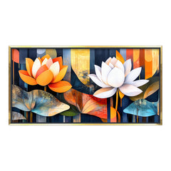 Premium Abstract Lotus Flower Wall Art | Modern Orange & White Botanical Canvas Print