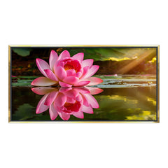 Premium Large Calming Lotus Pond Painting | Modern Floral Nature Canvas for Living Room