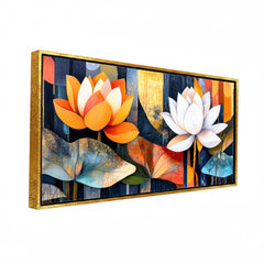 Premium Abstract Lotus Flower Wall Art | Modern Orange & White Botanical Canvas Print