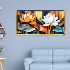 Premium Abstract Lotus Flower Wall Art | Modern Orange & White Botanical Canvas Print