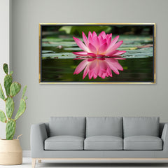 Premium Pink Lotus Flower Wall Art | Serene Water Reflection Canvas Print for Home Decor